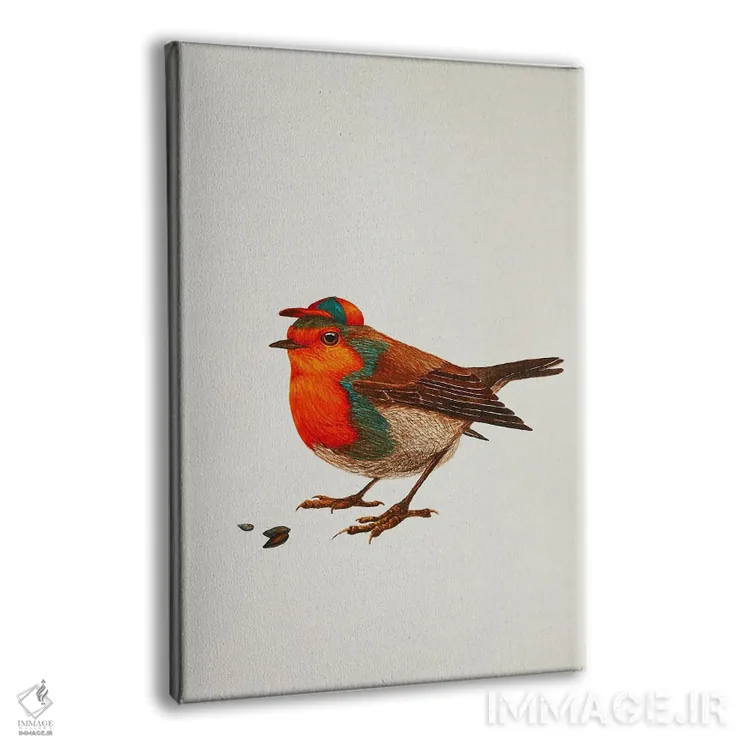 تابلو دکوراتیو سینه سرخ با کلاه اثر کارینا دانیلچوک - نمای پرسپکتیو محصول