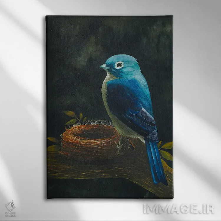 تابلو دکوراتیو پرنده با لانه اثر کارینا دانیلچوک - نمای روبهرو روی دیوار