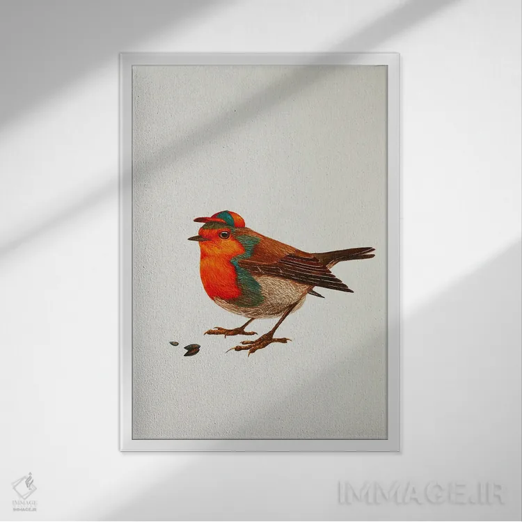 تابلو دکوراتیو سینه سرخ با کلاه اثر کارینا دانیلچوک - نمای قابدار سفید