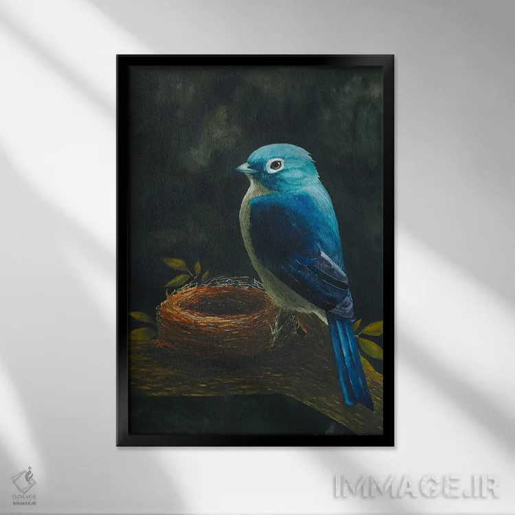 تابلو دکوراتیو پرنده با لانه اثر کارینا دانیلچوک - نمای قابدار مشکی