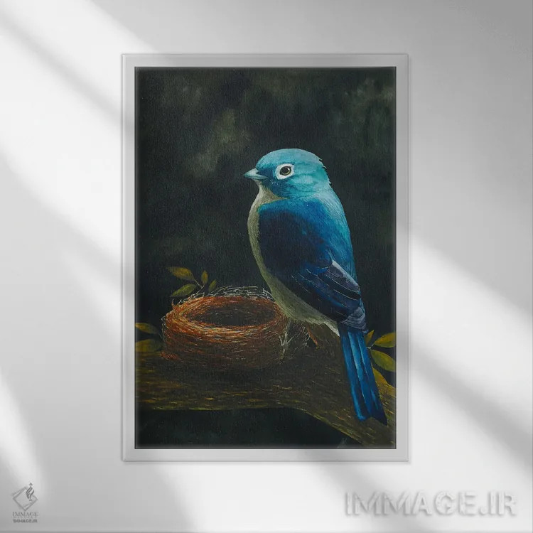 تابلو دکوراتیو پرنده با لانه اثر کارینا دانیلچوک - نمای قابدار سفید