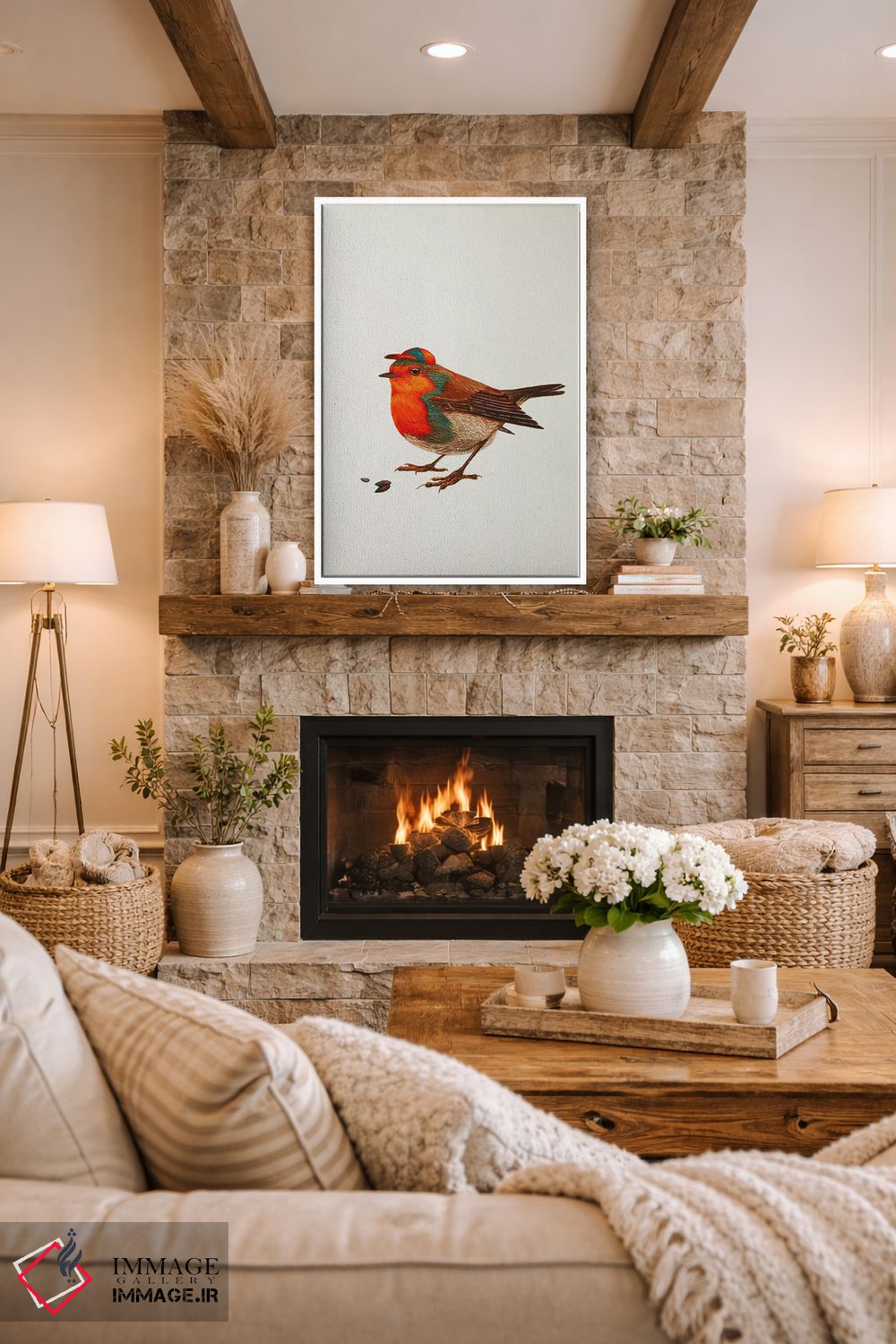 تابلو دکوراتیو سینه سرخ با کلاه اثر کارینا دانیلچوک - D1W