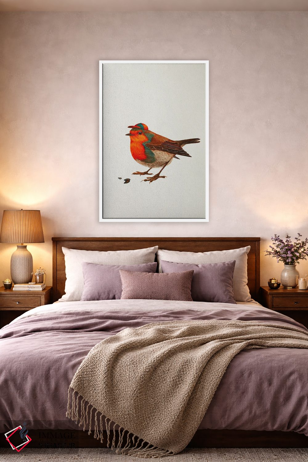 تابلو دکوراتیو سینه سرخ با کلاه اثر کارینا دانیلچوک - D4W