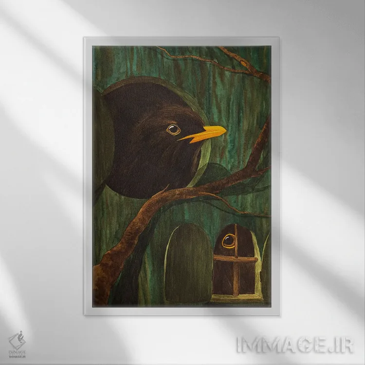 تابلو دکوراتیو خانه درختی با توکاها اثر کارینا دانیلچوک - نمای قابدار سفید