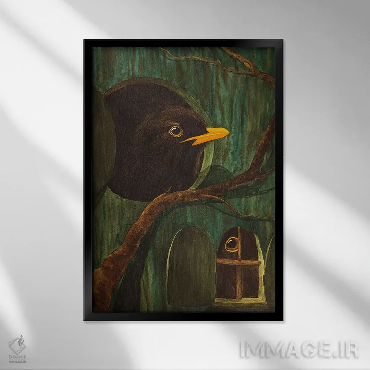 تابلو دکوراتیو خانه درختی با توکاها اثر کارینا دانیلچوک - نمای قابدار مشکی