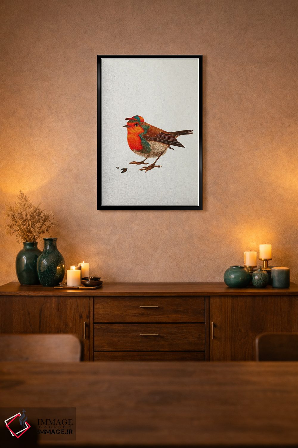 تابلو دکوراتیو سینه سرخ با کلاه اثر کارینا دانیلچوک - D2B