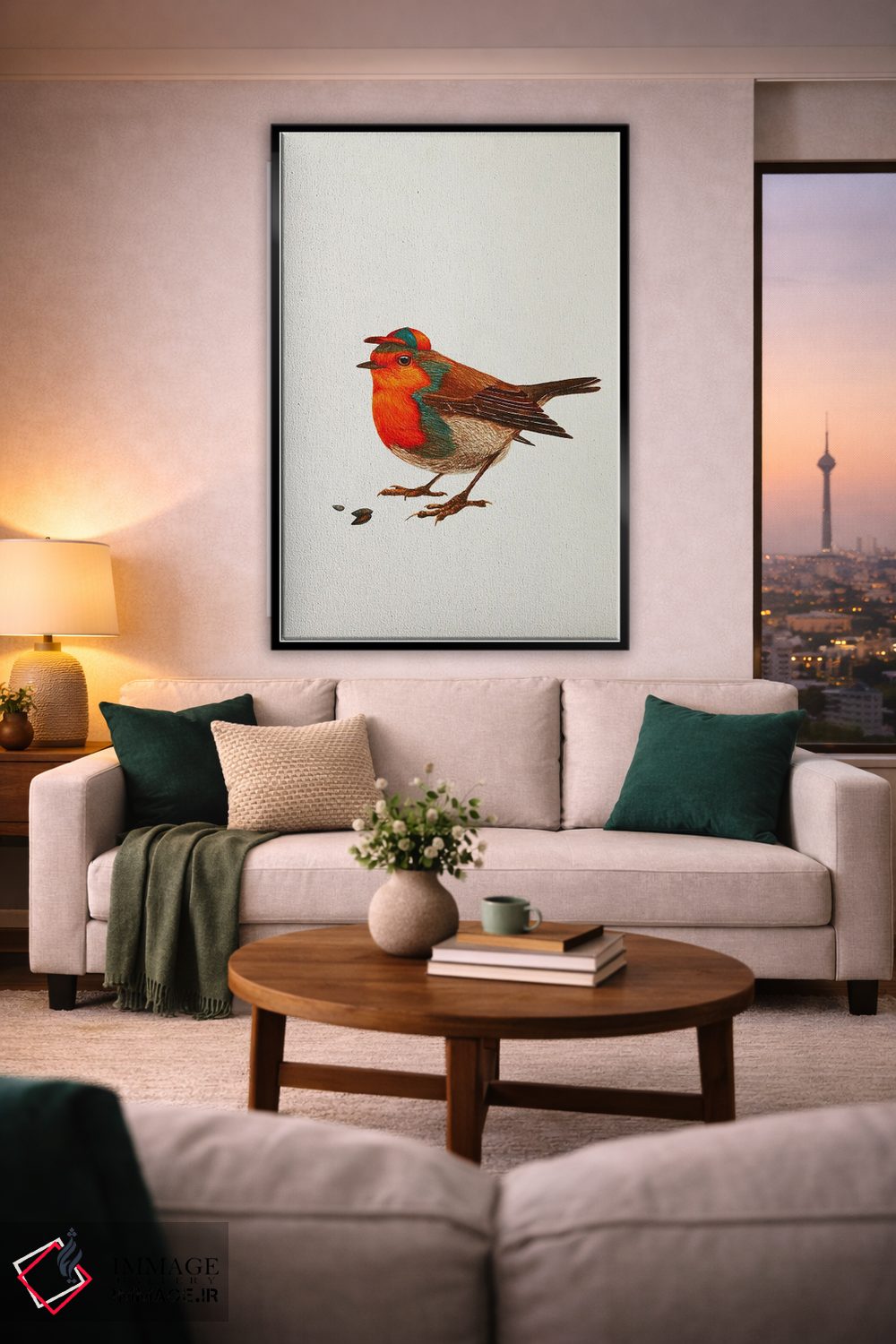 تابلو دکوراتیو سینه سرخ با کلاه اثر کارینا دانیلچوک - D3B