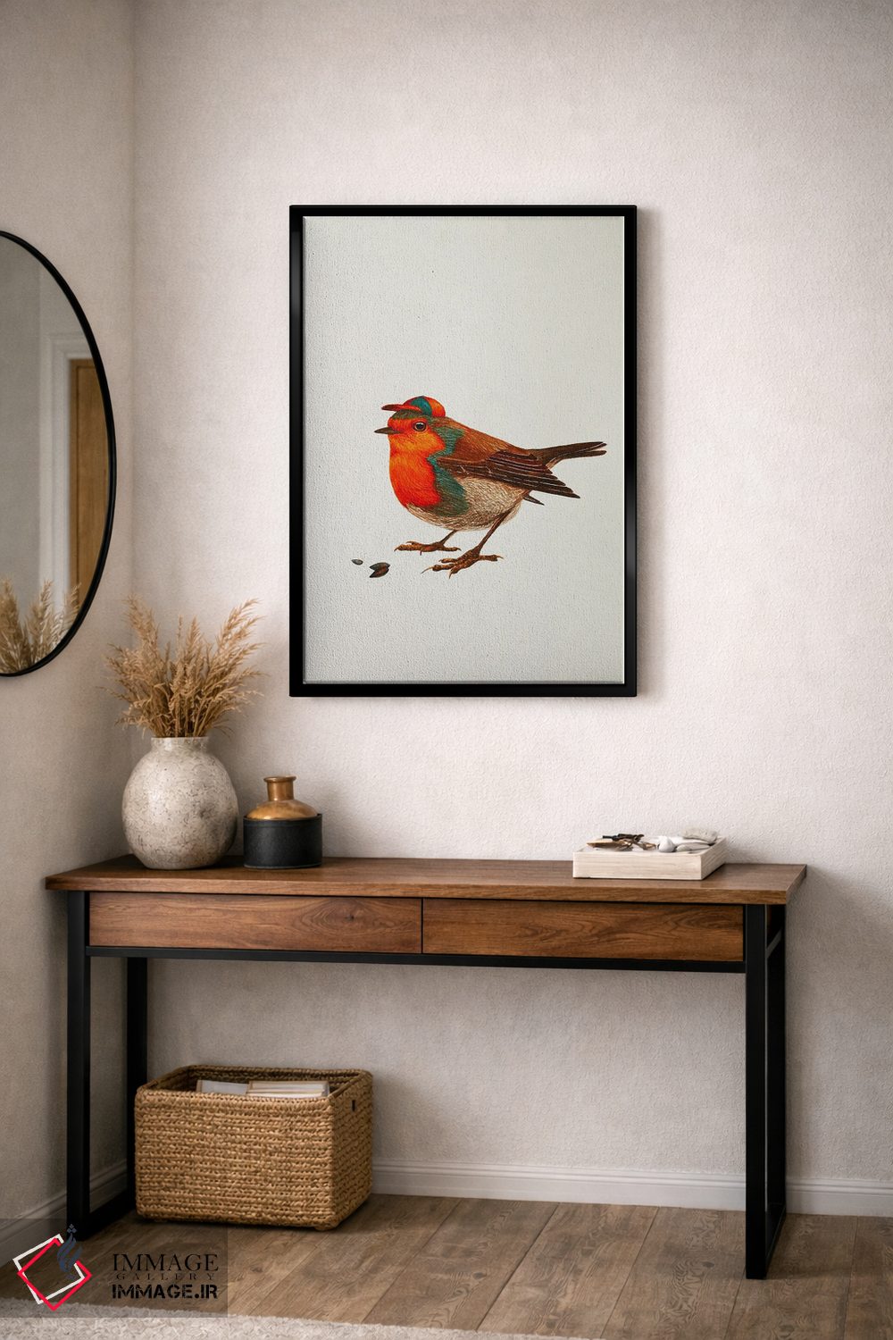 تابلو دکوراتیو سینه سرخ با کلاه اثر کارینا دانیلچوک - D5B