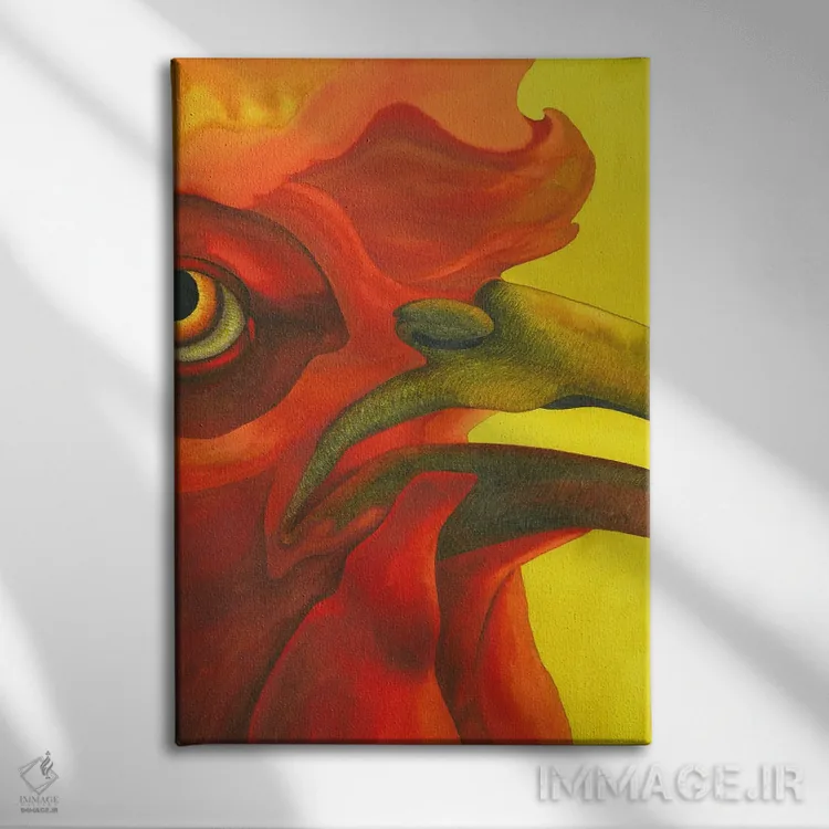 تابلو دکوراتیو خروس در آتش II اثر کارینا دانیلچوک - نمای روبهرو روی دیوار