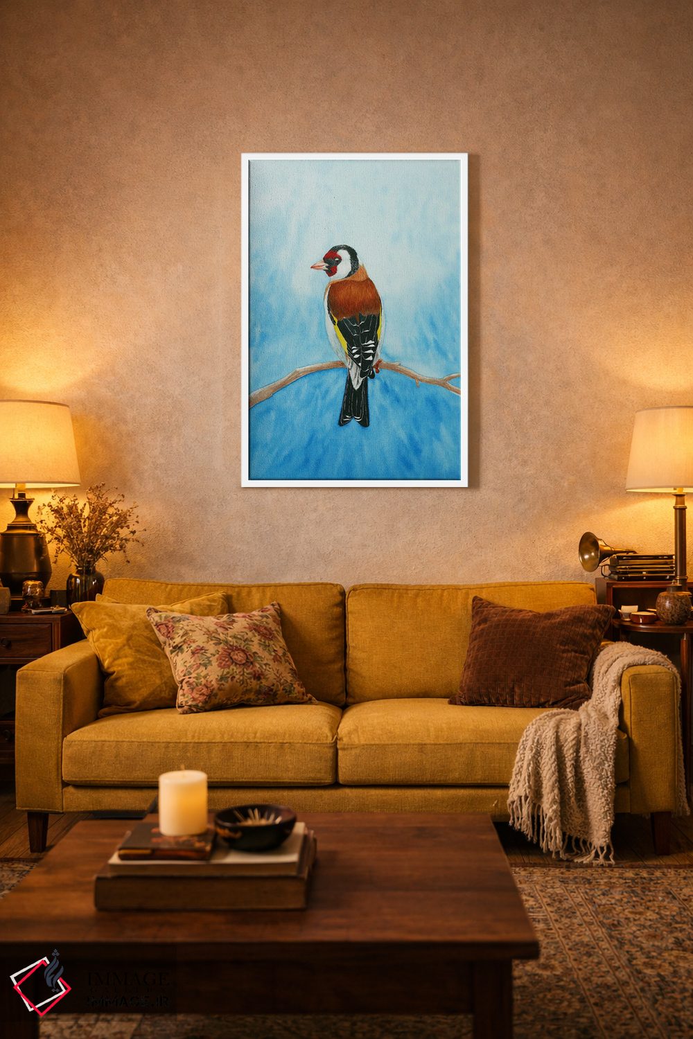 تابلو دکوراتیو فنچ طلایی زمستانی اثر کارینا دانیلچوک - D1W