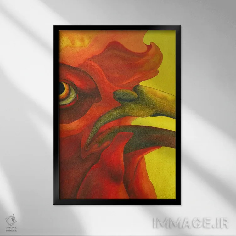 تابلو دکوراتیو خروس در آتش II اثر کارینا دانیلچوک - نمای قابدار مشکی