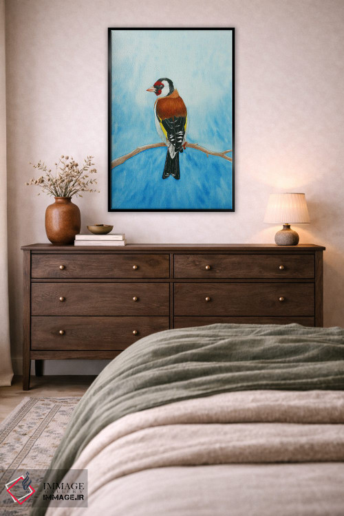 تابلو دکوراتیو فنچ طلایی زمستانی اثر کارینا دانیلچوک - D4B