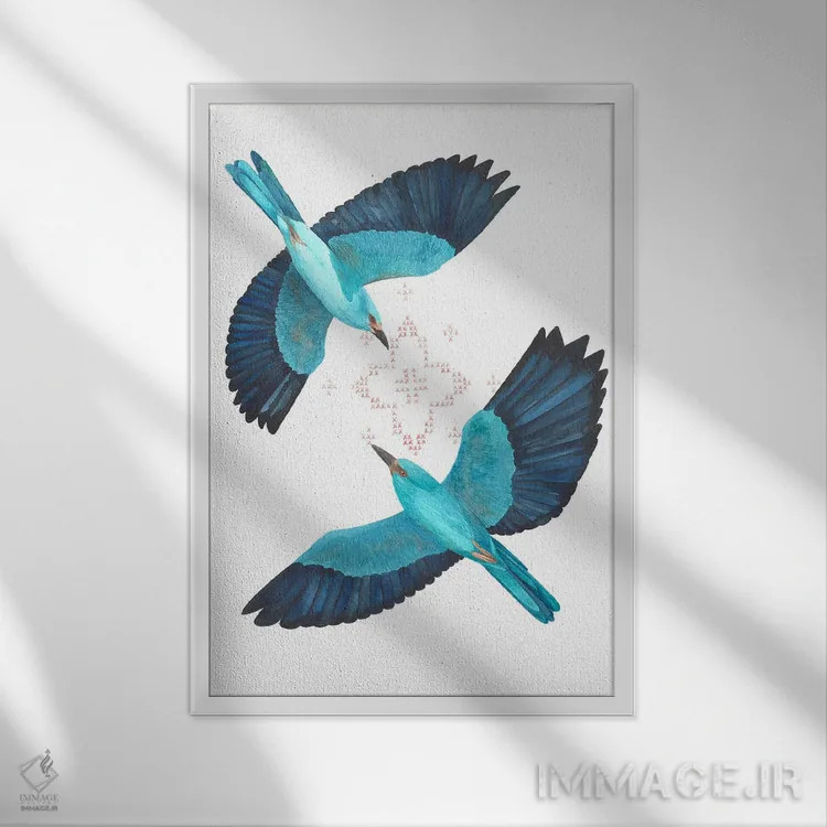 تابلو دکوراتیو دو غلت زن اروپایی در پرواز اثر کارینا دانیلچوک - نمای قابدار سفید