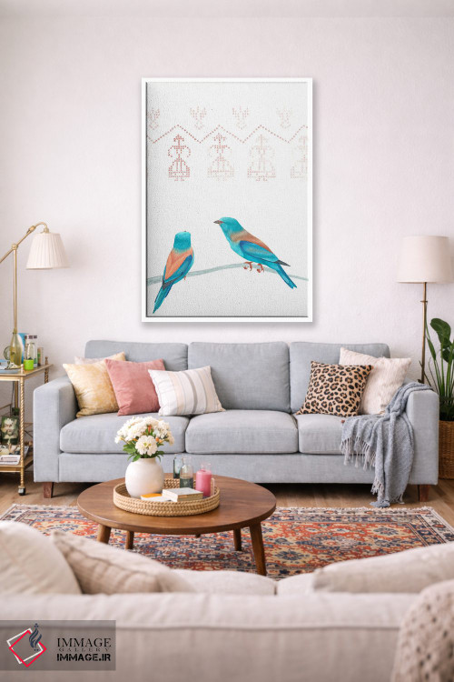 تابلو دکوراتیو دو غلت زن اروپایی روی شاخه اثر کارینا دانیلچوک - D1W