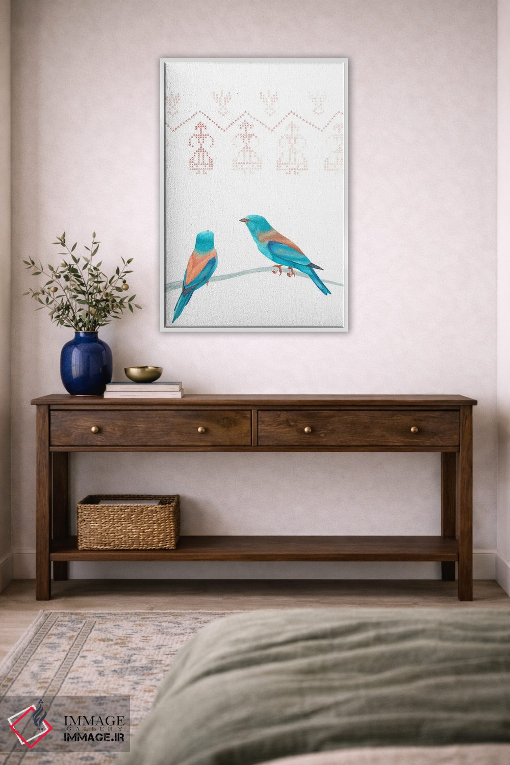 تابلو دکوراتیو دو غلت زن اروپایی روی شاخه اثر کارینا دانیلچوک - D3W