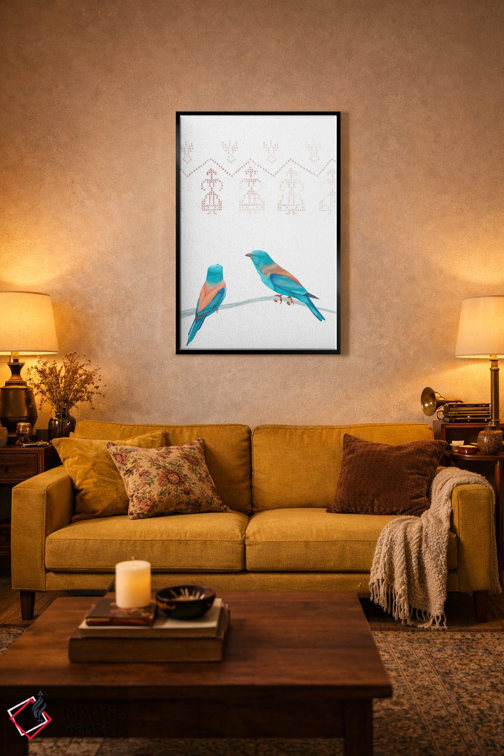 تابلو دکوراتیو دو غلت زن اروپایی روی شاخه اثر کارینا دانیلچوک - D4B