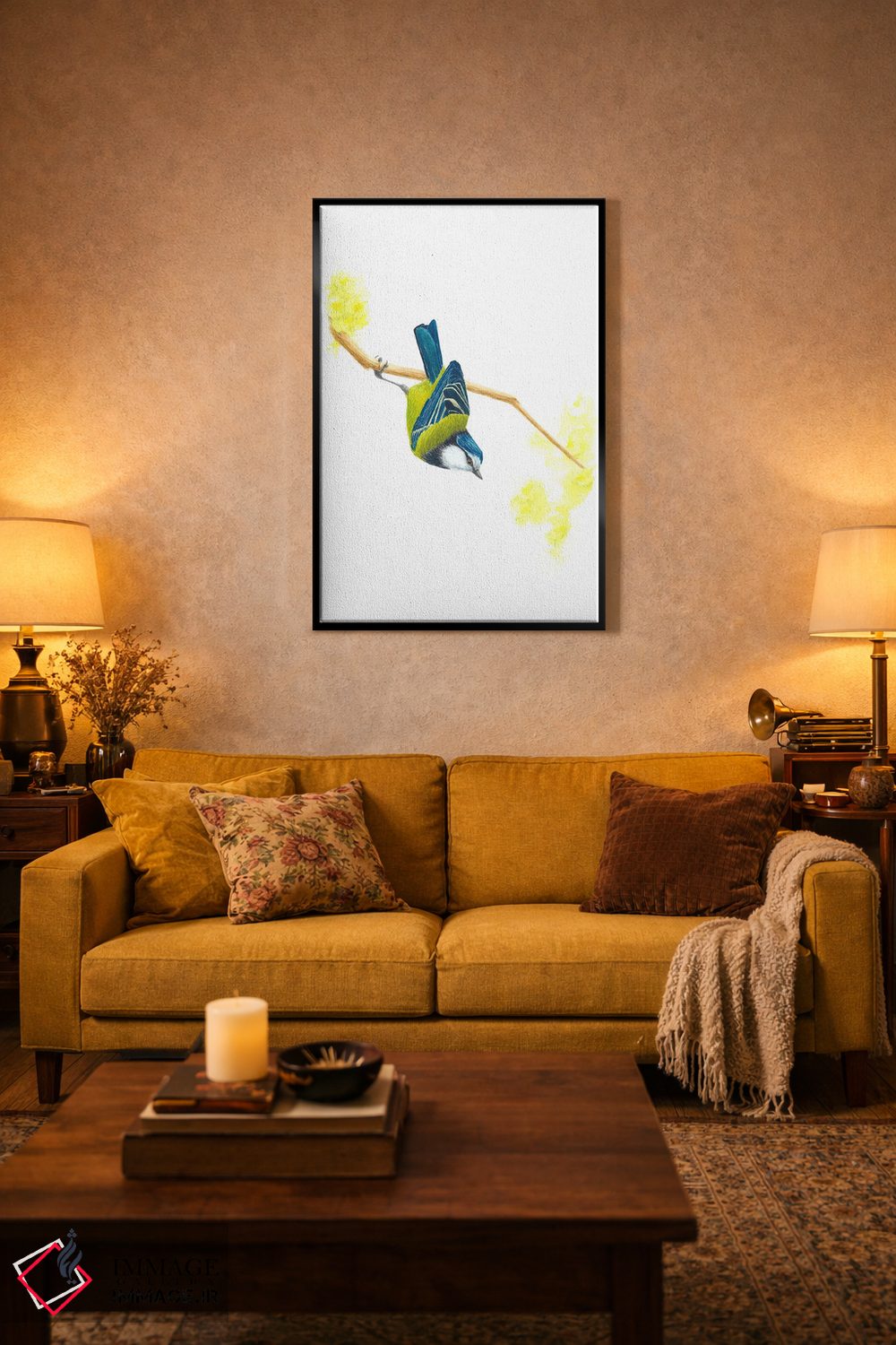 تابلو دکوراتیو فنچ آبی اثر کارینا دانیلچوک - D3B