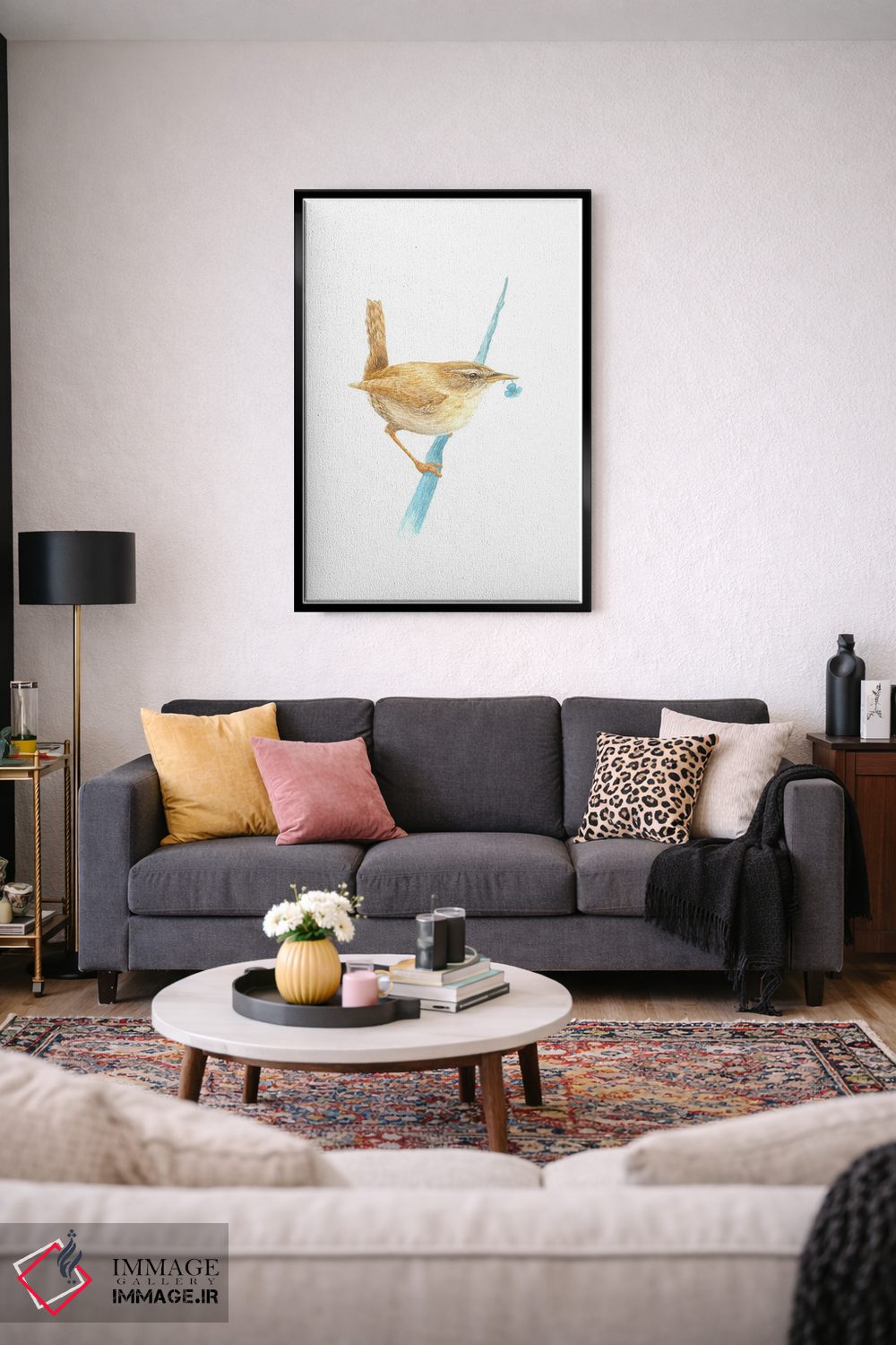 تابلو دکوراتیو فنچ اوراسیایی با گل پلاستیکی اثر کارینا دانیلچوک - D4B