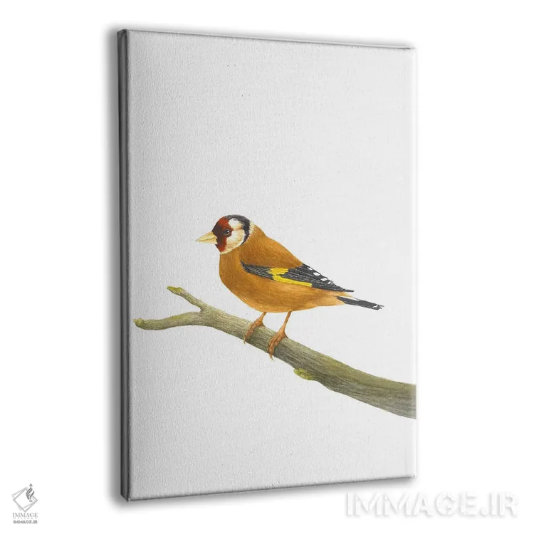 تابلو دکوراتیو فنچ طلایی روی شاخه اثر کارینا دانیلچوک - نمای پرسپکتیو محصول