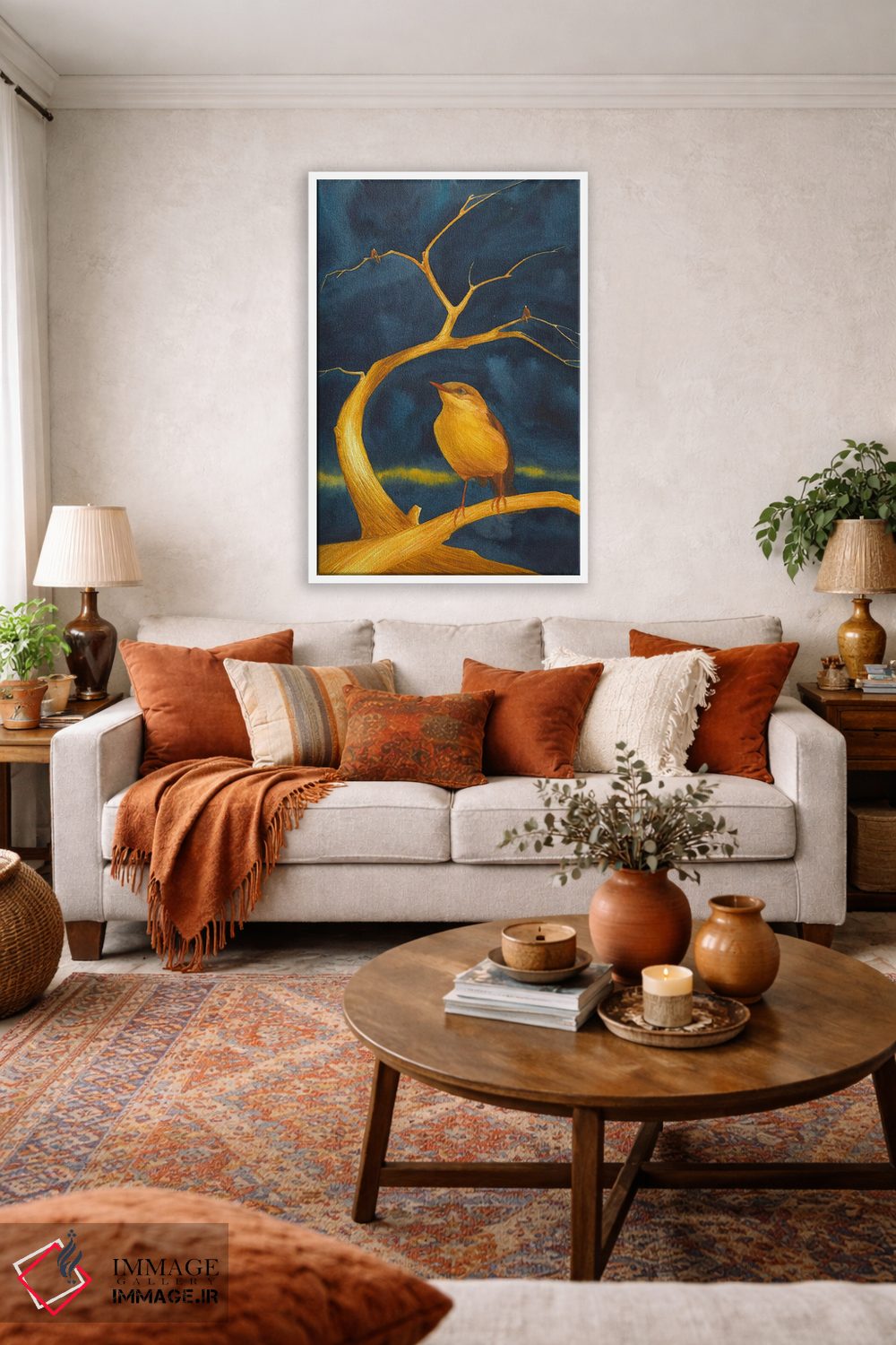 تابلو دکوراتیو درخت طلایی با پرنده طلایی اثر کارینا دانیلچوک - D1W