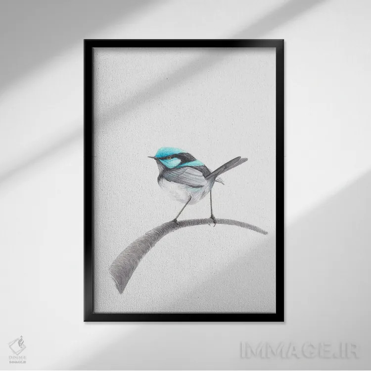 تابلو دکوراتیو پرنده الهام گرفته اثر کارینا دانیلچوک - نمای قابدار مشکی