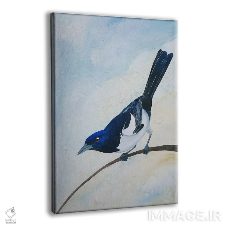 تابلو دکوراتیو زاغی آبی و زرد اثر کارینا دانیلچوک - نمای پرسپکتیو محصول