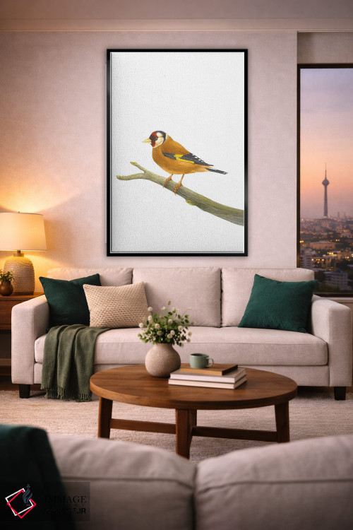 تابلو دکوراتیو فنچ طلایی روی شاخه اثر کارینا دانیلچوک - D2B