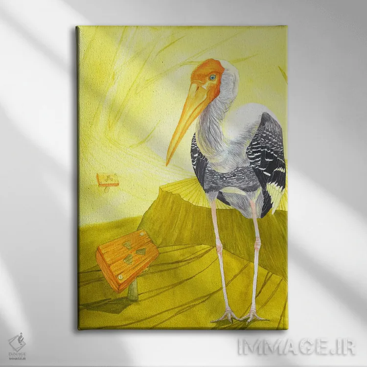 تابلو دکوراتیو حواصیل هسته ای اثر کارینا دانیلچوک - نمای روبهرو روی دیوار