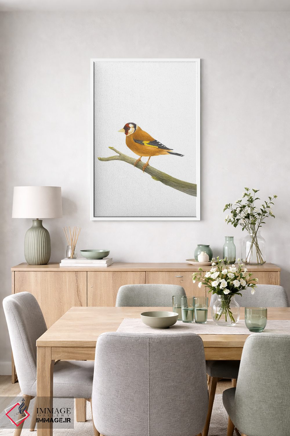 تابلو دکوراتیو فنچ طلایی روی شاخه اثر کارینا دانیلچوک - D5W