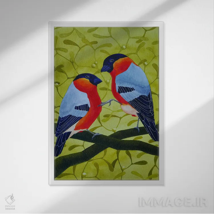 تابلو دکوراتیو فنچ سهره اثر کارینا دانیلچوک - نمای قابدار سفید