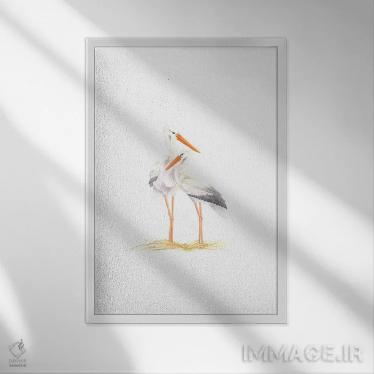 تابلو دکوراتیو مادر و بچه لک لک اثر کارینا دانیلچوک - نمای قابدار سفید