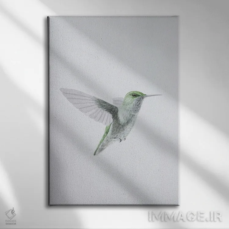 تابلو مینیمال مرغ مگس خوار در پرواز اثر کارینا دانیلچوک - نمای روبهرو روی دیوار