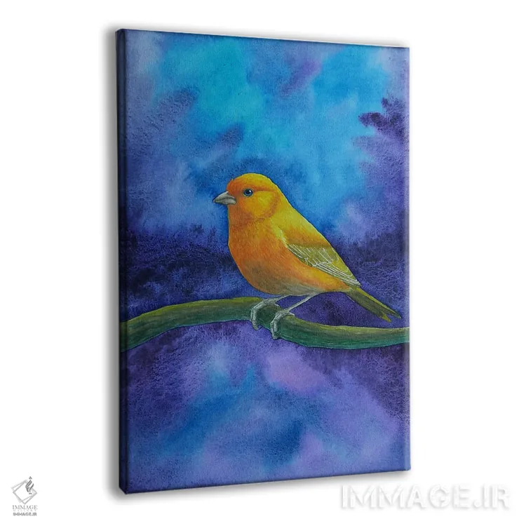 تابلو دکوراتیو دریاچه اسرارآمیز و پرنده زرد اثر کارینا دانیلچوک - نمای پرسپکتیو محصول