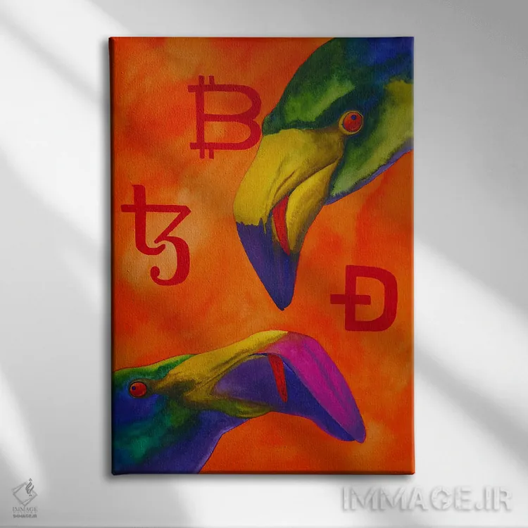 تابلو دکوراتیو عاشقان کریپتو اثر کارینا دانیلچوک - نمای روبهرو روی دیوار