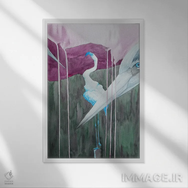 تابلو دکوراتیو دو حواصیل در جنگل اثر کارینا دانیلچوک - نمای قابدار سفید