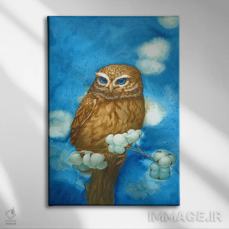 تابلو دکوراتیو جغد با پنبه اثر کارینا دانیلچوک - نمای روبهرو روی دیوار