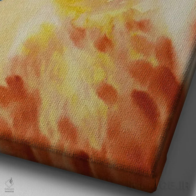 تابلو دکوراتیو پرنده آبی روی شاخه با گل ها اثر کارینا دانیلچوک - نمای نزدیک بافت بوم