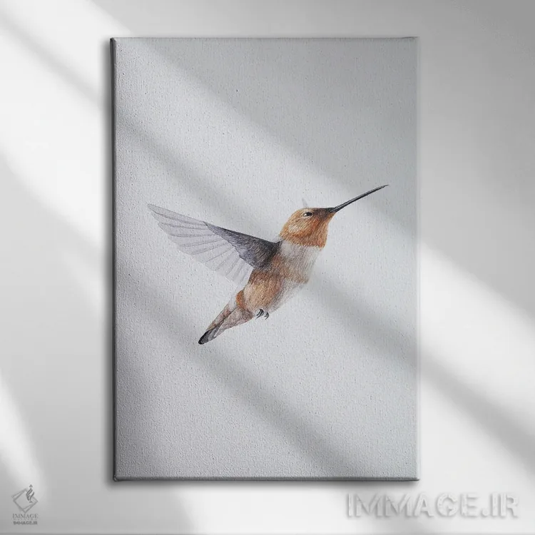 تابلو مینیمال مرغ مگس خوار قهوه ای اثر کارینا دانیلچوک - نمای روبهرو روی دیوار