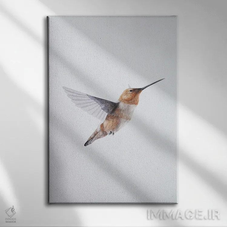 تابلو مینیمال مرغ مگس خوار قهوه ای اثر کارینا دانیلچوک - نمای روبهرو روی دیوار