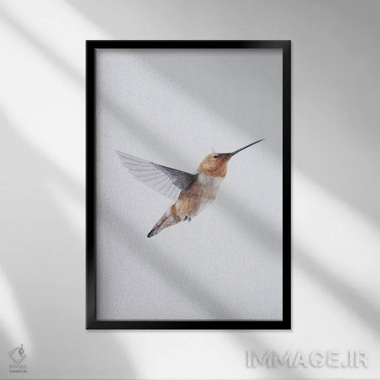 تابلو مینیمال مرغ مگس خوار قهوه ای اثر کارینا دانیلچوک - نمای قابدار مشکی