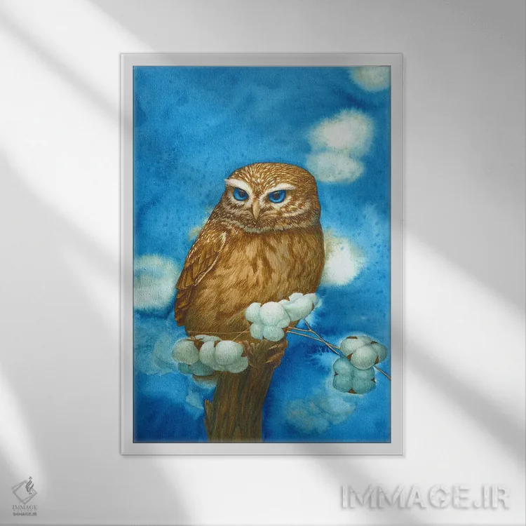 تابلو دکوراتیو جغد با پنبه اثر کارینا دانیلچوک - نمای قابدار سفید