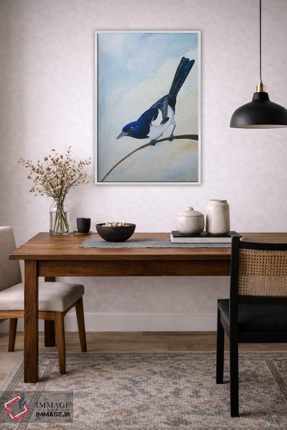 تابلو دکوراتیو زاغی آبی و زرد اثر کارینا دانیلچوک - D3W