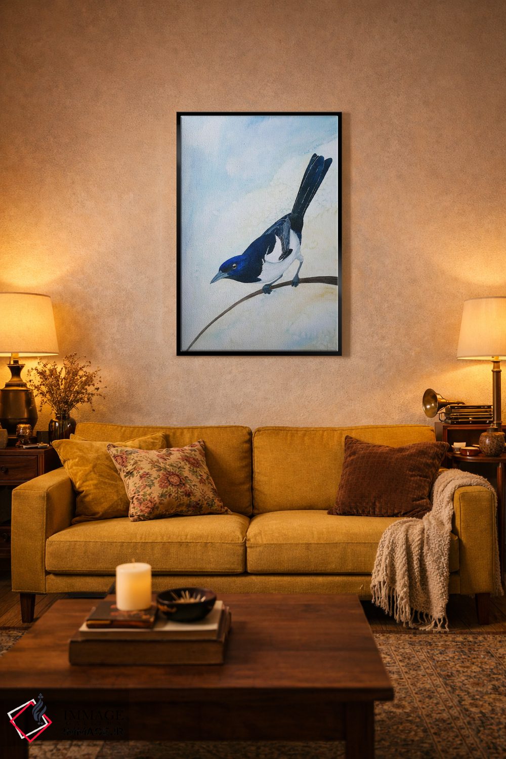 تابلو دکوراتیو زاغی آبی و زرد اثر کارینا دانیلچوک - D5B