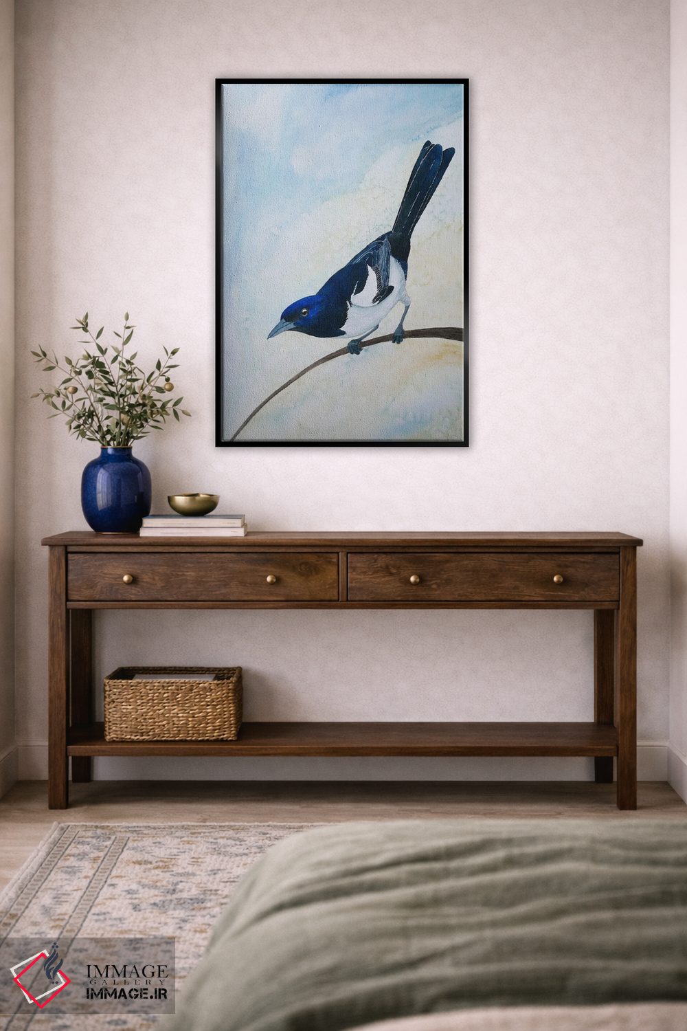 تابلو دکوراتیو زاغی آبی و زرد اثر کارینا دانیلچوک - D6B