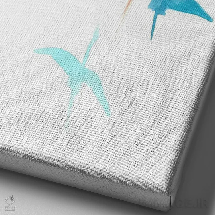 تابلو دکوراتیو فلامینگوهای در حال پرواز اثر کارینا دانیلچوک - نمای نزدیک بافت بوم