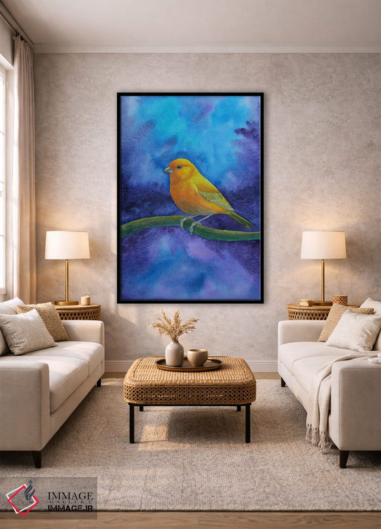 تابلو دکوراتیو دریاچه اسرارآمیز و پرنده زرد اثر کارینا دانیلچوک - D2B
