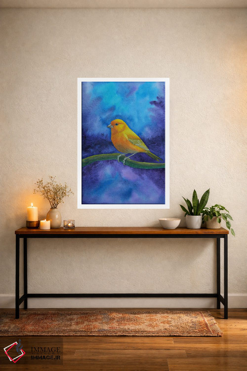 تابلو دکوراتیو دریاچه اسرارآمیز و پرنده زرد اثر کارینا دانیلچوک - D3W