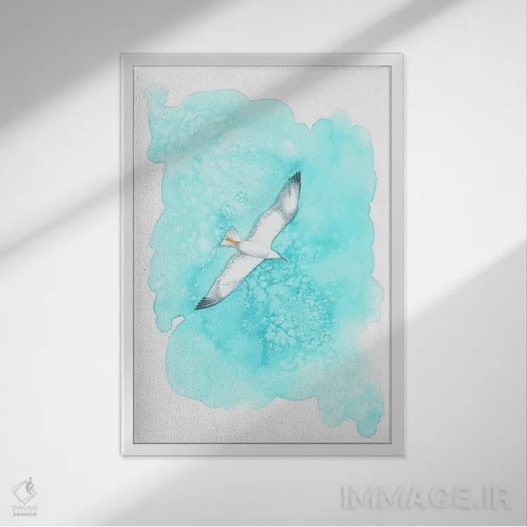 تابلو دکوراتیو مرغ دریایی در حال پرواز اثر کارینا دانیلچوک - نمای قابدار سفید