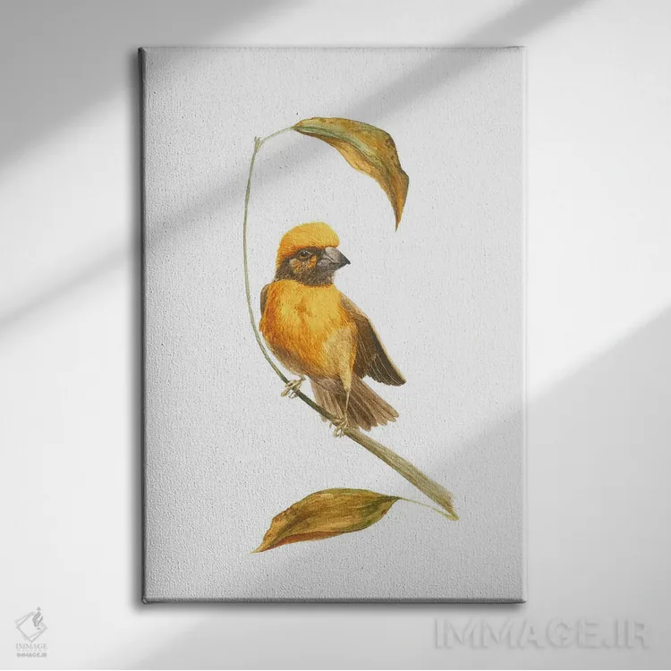 تابلو دکوراتیو طرح پرنده کوچک پاییزی اثر کارینا دانیلچوک - نمای روبهرو روی دیوار