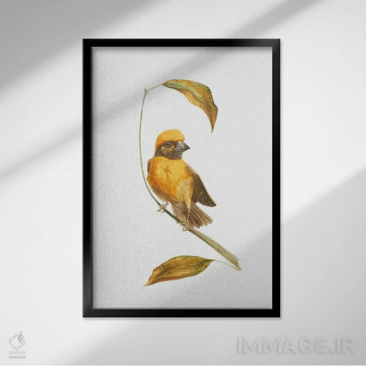 تابلو دکوراتیو طرح پرنده کوچک پاییزی اثر کارینا دانیلچوک - نمای قابدار مشکی